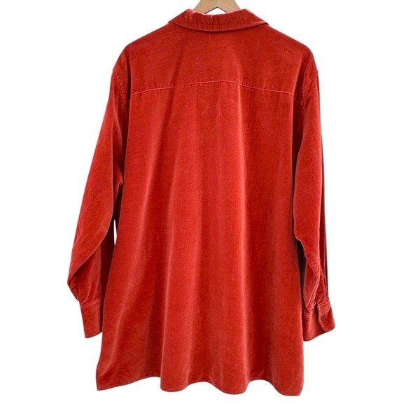 Vintage Liz Claiborne Velour Button Down Shirt Rust Orange Loose Fit Plus Sz 20 - Picture 2 of 11